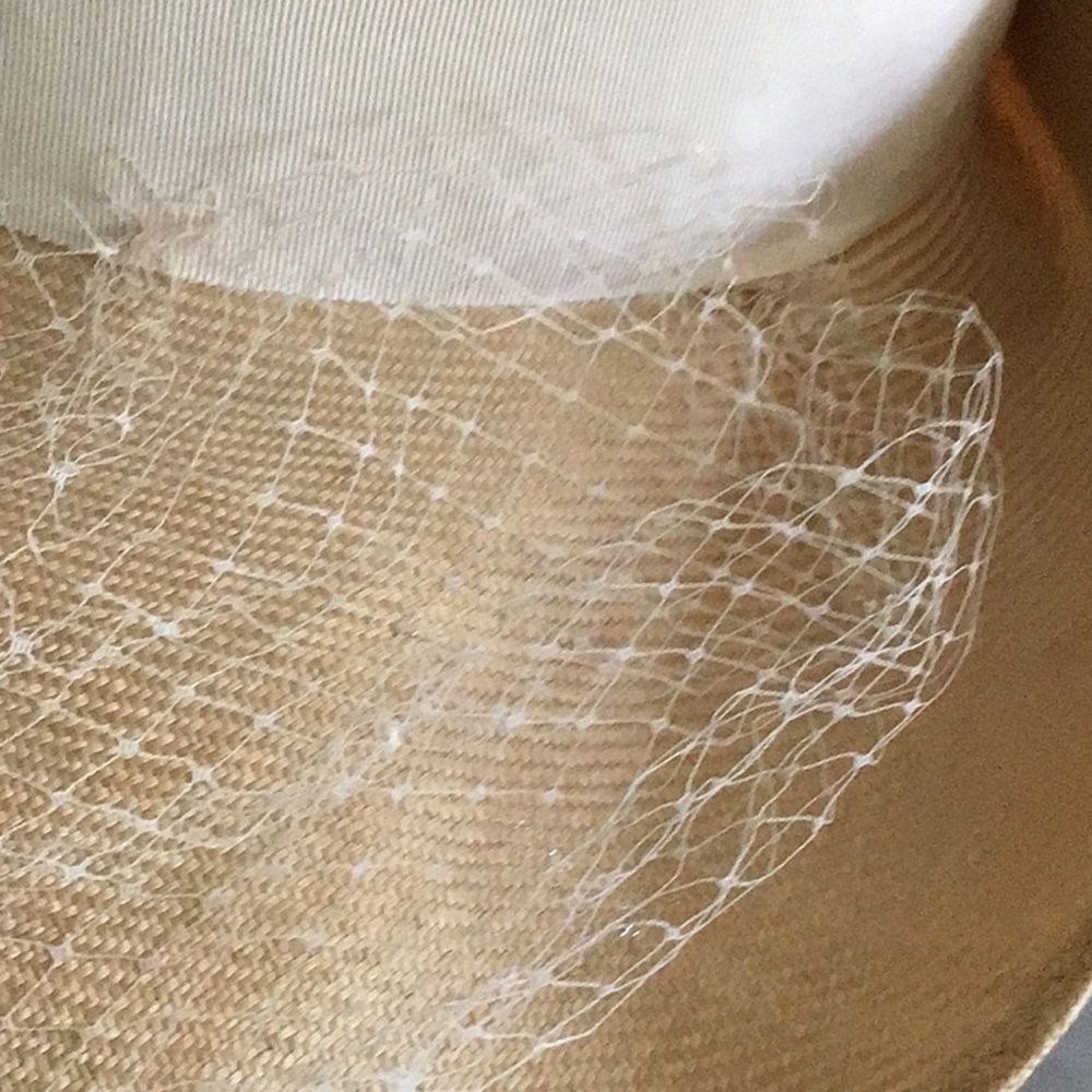 Vintage, Bonnie Berkley straw hat w/ lace and bow detail. - Picture 2 of 5